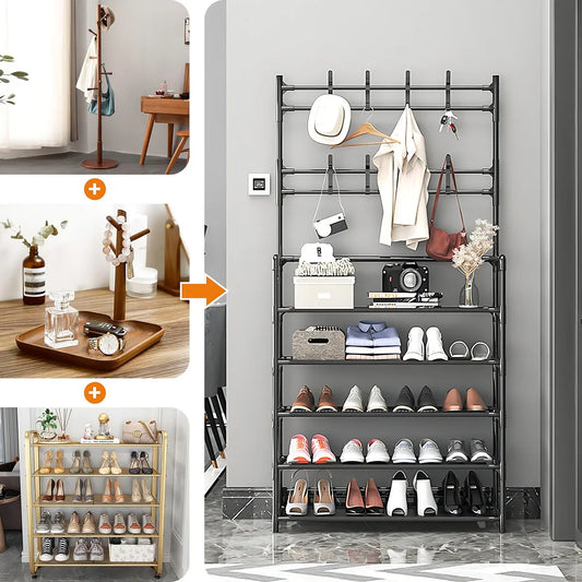 Zapatero, perchero combinado negro, 4 capas 60cm ancho