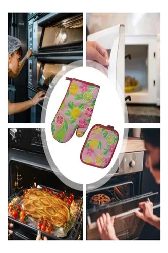 Set De Guante Y Agarradera Protector Cocina Horno Toma Ollas