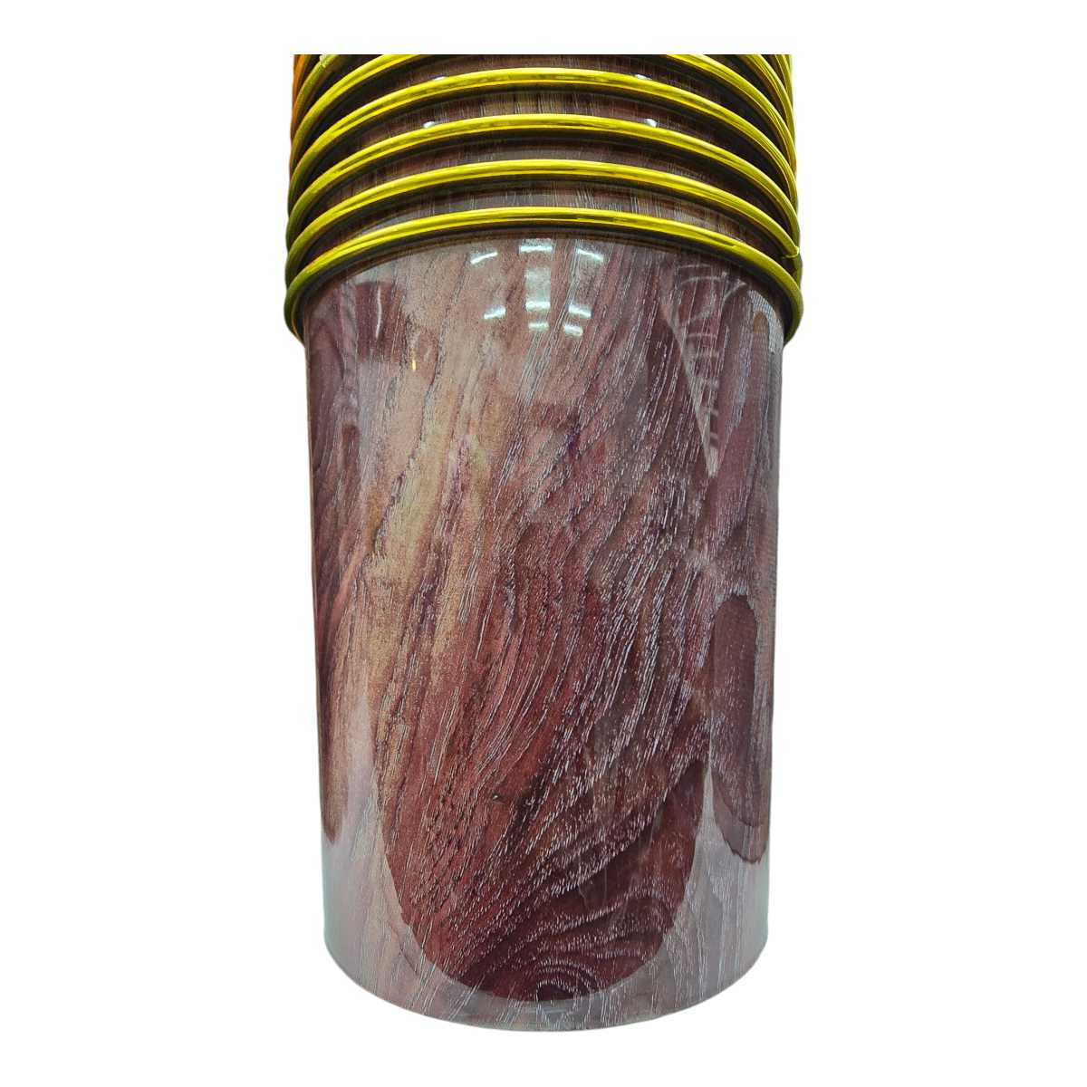 Cubo de basura de plástico con imitación de madera