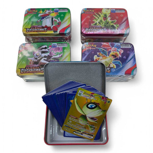 43 Cartas Pokémon con caja metal