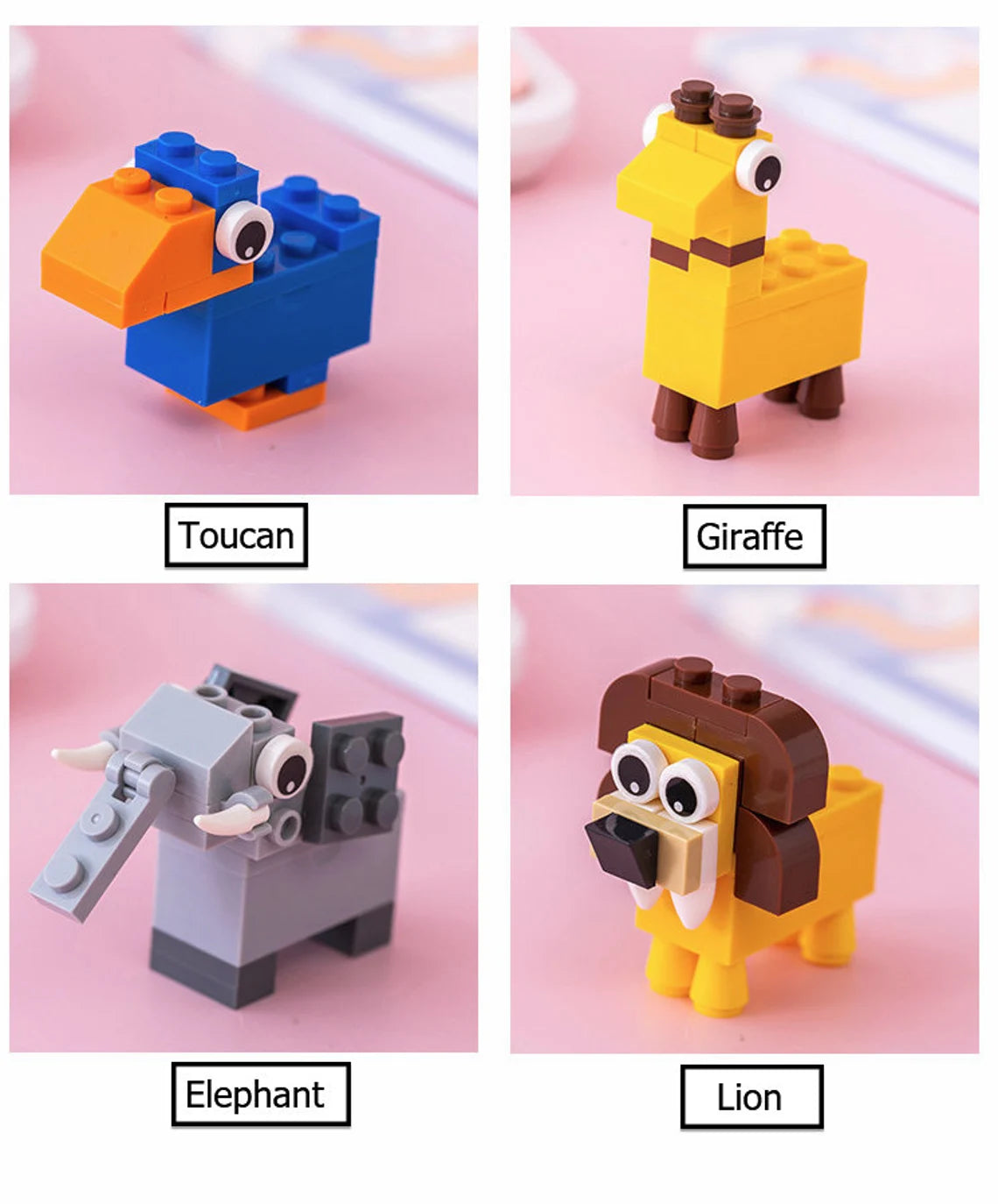 Sacapuntas con bloques de construcción de animales